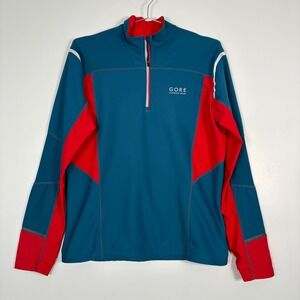 Gore‎ Running Wear Mens 1/4 Zip Pullover Sz L Mythos 2.0 Thermo Teal Red Fleece